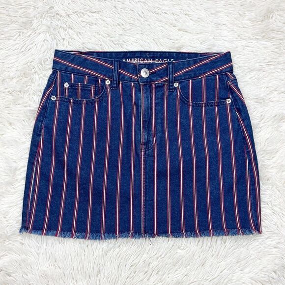 American Eagle Blue and Red Striped High Rise Mini Skirt Size 6 - Picture 2 of 9